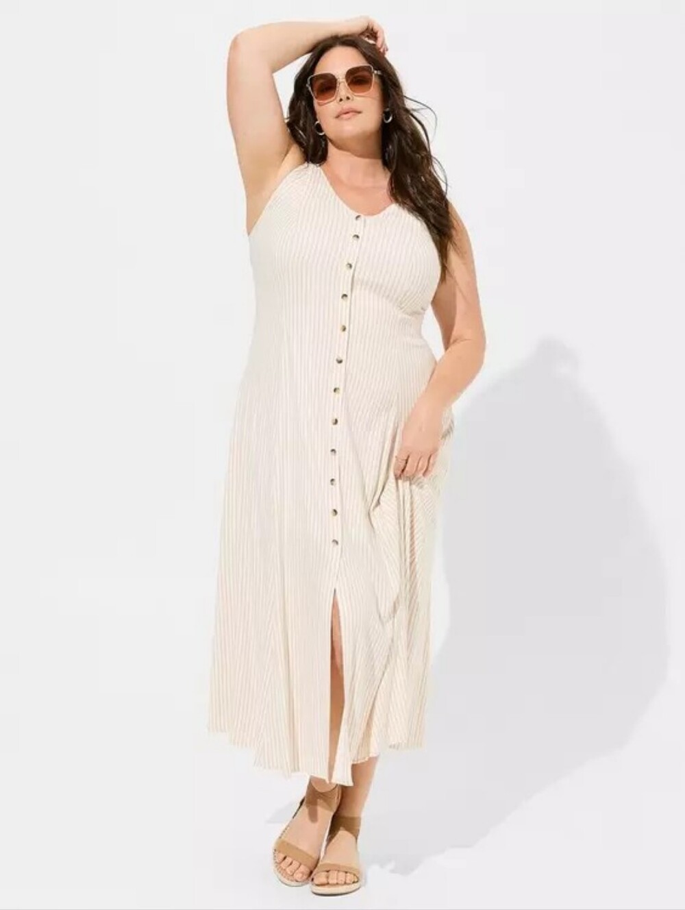 New Torrid Maxi Rayon Slub Button Front Corest Back Maxi Dress Ivory Size 2X